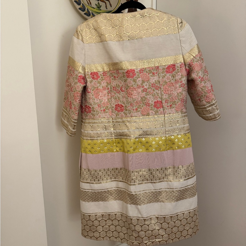 Giambattista Valli Paris Womens Floral & Metallic Stripe Coat - Pink, Gold - Picture 3 of 6